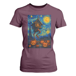 Baba Yaga House T Shirt For Women Starry Night Van Gogh Slavic Folklore Russia Fairy Tale TS10 Maroon Print Your Wear