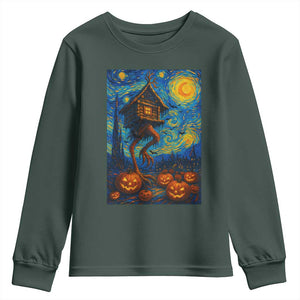 Baba Yaga House Youth Sweatshirt Starry Night Van Gogh Slavic Folklore Russia Fairy Tale TS10 Dark Forest Green Print Your Wear