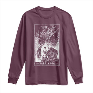 Baba Yaga House Tarot Card Long Sleeve Shirt Botanical Slavic Folklore Pagan Witchy TS10 Maroon Print Your Wear