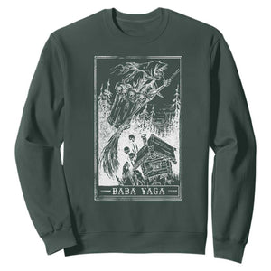 Baba Yaga House Tarot Card Sweatshirt Botanical Slavic Folklore Pagan Witchy TS10 Dark Forest Green Print Your Wear