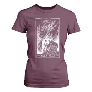 Baba Yaga House Tarot Card T Shirt For Women Botanical Slavic Folklore Pagan Witchy TS10 Maroon Print Your Wear