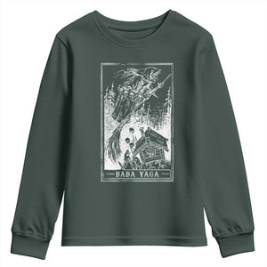 Baba Yaga House Tarot Card Youth Sweatshirt Botanical Slavic Folklore Pagan Witchy TS10 Dark Forest Green Print Your Wear