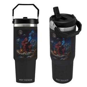 Funny Smoking Bigfoot Flip Straw Tumbler Vintage Cigarette Sasquatch UFO Cryptid Meme TS10 One Size: 30 oz Black Print Your Wear