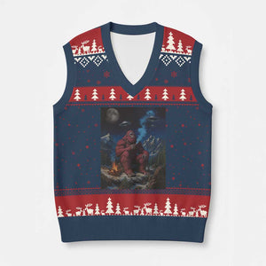 Funny Smoking Bigfoot V-Neck Knit Sweater Vest Vintage Cigarette Sasquatch UFO Cryptid Meme TS10 Navy Red Print Your Wear