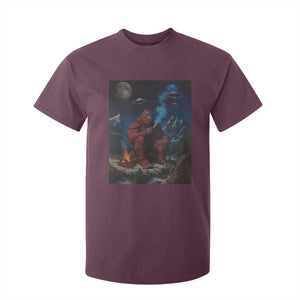Funny Smoking Bigfoot T Shirt For Kid Vintage Cigarette Sasquatch UFO Cryptid Meme TS10 Maroon Print Your Wear