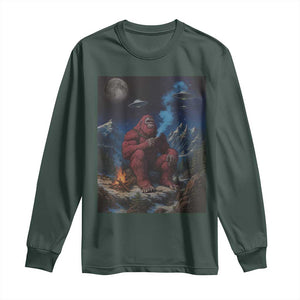Funny Smoking Bigfoot Long Sleeve Shirt Vintage Cigarette Sasquatch UFO Cryptid Meme TS10 Dark Forest Green Print Your Wear