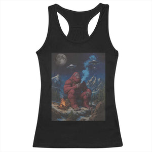 Funny Smoking Bigfoot Racerback Tank Top Vintage Cigarette Sasquatch UFO Cryptid Meme - Print Your Wear