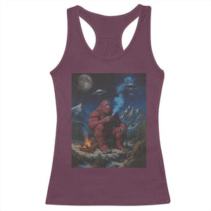 Funny Smoking Bigfoot Racerback Tank Top Vintage Cigarette Sasquatch UFO Cryptid Meme - Print Your Wear