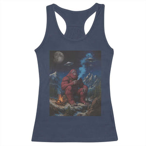 Funny Smoking Bigfoot Racerback Tank Top Vintage Cigarette Sasquatch UFO Cryptid Meme - Print Your Wear