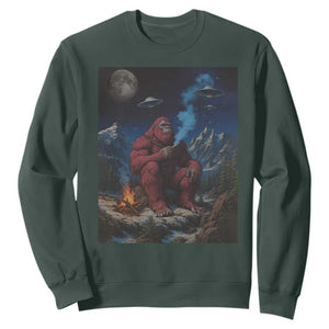 Funny Smoking Bigfoot Sweatshirt Vintage Cigarette Sasquatch UFO Cryptid Meme TS10 Dark Forest Green Print Your Wear