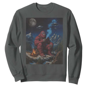 Funny Smoking Bigfoot Sweatshirt Vintage Cigarette Sasquatch UFO Cryptid Meme TS10 Dark Heather Print Your Wear