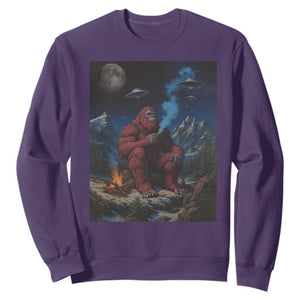 Funny Smoking Bigfoot Sweatshirt Vintage Cigarette Sasquatch UFO Cryptid Meme TS10 Purple Print Your Wear