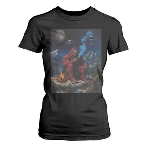 Funny Smoking Bigfoot T Shirt For Women Vintage Cigarette Sasquatch UFO Cryptid Meme TS10 Black Print Your Wear