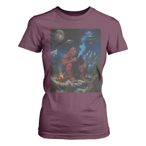 Funny Smoking Bigfoot T Shirt For Women Vintage Cigarette Sasquatch UFO Cryptid Meme TS10 Maroon Print Your Wear