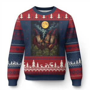 Wizard 420 Smoking Marijuana Ugly Christmas Sweater Funny Stoner Weed Lover Meme TS10 Navy Red Print Your Wear