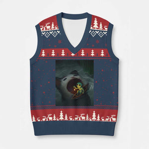 Funny Alien Cat Meme V-Neck Knit Sweater Vest Weird Silly TS10 Navy Red Print Your Wear