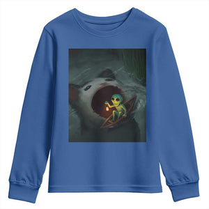 Funny Alien Cat Meme Youth Sweatshirt Weird Silly TS10 Royal Blue Print Your Wear