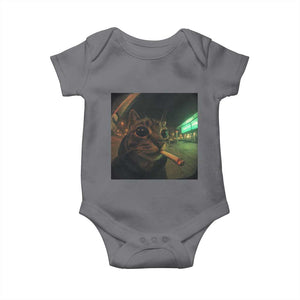 Funny Smoking Cat Baby Onesie Retro 90s Grunge Cat Selfie Streetwear Meme TS10 Charcoal Print Your Wear