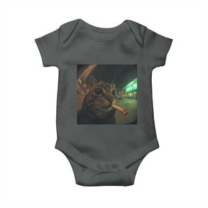 Funny Smoking Cat Baby Onesie Retro 90s Grunge Cat Selfie Streetwear Meme TS10 Dark Heather Print Your Wear