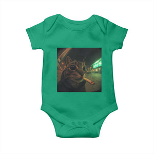 Funny Smoking Cat Baby Onesie Retro 90s Grunge Cat Selfie Streetwear Meme TS10 Irish Green Print Your Wear
