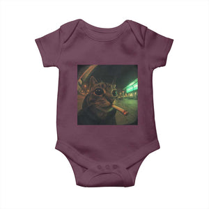 Funny Smoking Cat Baby Onesie Retro 90s Grunge Cat Selfie Streetwear Meme TS10 Maroon Print Your Wear