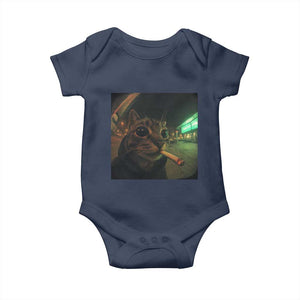 Funny Smoking Cat Baby Onesie Retro 90s Grunge Cat Selfie Streetwear Meme TS10 Navy Print Your Wear