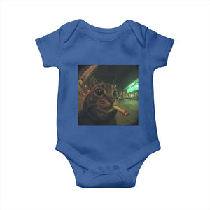 Funny Smoking Cat Baby Onesie Retro 90s Grunge Cat Selfie Streetwear Meme TS10 Royal Blue Print Your Wear