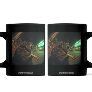 Funny Smoking Cat Coffee Mug Retro 90s Grunge Cat Selfie Streetwear Meme TS10 Black Print Your Wear