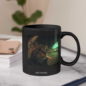 Funny Smoking Cat Coffee Mug Retro 90s Grunge Cat Selfie Streetwear Meme TS10 Print Your Wear