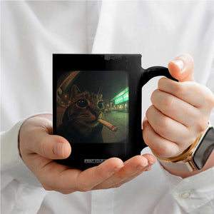 Funny Smoking Cat Coffee Mug Retro 90s Grunge Cat Selfie Streetwear Meme TS10 Print Your Wear