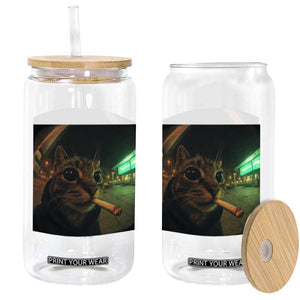 Funny Smoking Cat Glass Can Retro 90s Grunge Cat Selfie Streetwear Meme TS10 Print Your Wear