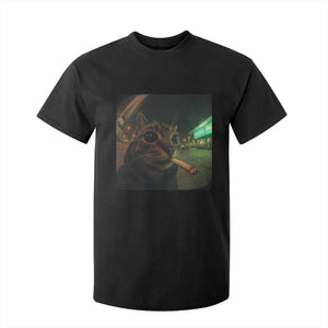 Funny Smoking Cat T Shirt For Kid Retro 90s Grunge Cat Selfie Streetwear Meme TS10 Black Print Your Wear