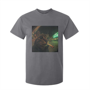 Funny Smoking Cat T Shirt For Kid Retro 90s Grunge Cat Selfie Streetwear Meme TS10 Charcoal Print Your Wear