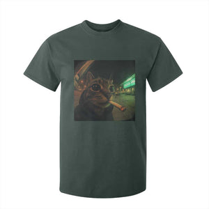 Funny Smoking Cat T Shirt For Kid Retro 90s Grunge Cat Selfie Streetwear Meme TS10 Dark Forest Green Print Your Wear