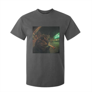 Funny Smoking Cat T Shirt For Kid Retro 90s Grunge Cat Selfie Streetwear Meme TS10 Dark Heather Print Your Wear