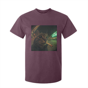 Funny Smoking Cat T Shirt For Kid Retro 90s Grunge Cat Selfie Streetwear Meme TS10 Maroon Print Your Wear