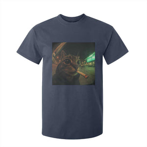 Funny Smoking Cat T Shirt For Kid Retro 90s Grunge Cat Selfie Streetwear Meme TS10 Navy Print Your Wear