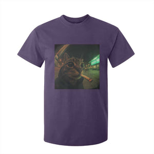 Funny Smoking Cat T Shirt For Kid Retro 90s Grunge Cat Selfie Streetwear Meme TS10 Purple Print Your Wear