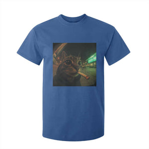 Funny Smoking Cat T Shirt For Kid Retro 90s Grunge Cat Selfie Streetwear Meme TS10 Royal Blue Print Your Wear