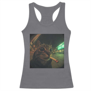 Funny Smoking Cat Racerback Tank Top Retro 90s Grunge Cat Selfie Streetwear Meme TS10 Charcoal Print Your Wear