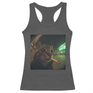 Funny Smoking Cat Racerback Tank Top Retro 90s Grunge Cat Selfie Streetwear Meme TS10 Dark Heather Print Your Wear