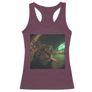 Funny Smoking Cat Racerback Tank Top Retro 90s Grunge Cat Selfie Streetwear Meme TS10 Maroon Print Your Wear