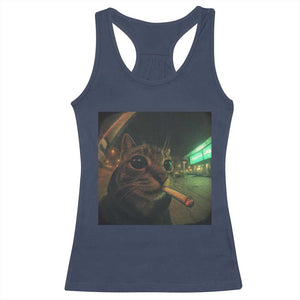 Funny Smoking Cat Racerback Tank Top Retro 90s Grunge Cat Selfie Streetwear Meme TS10 Navy Print Your Wear