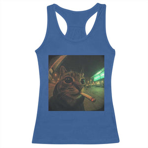 Funny Smoking Cat Racerback Tank Top Retro 90s Grunge Cat Selfie Streetwear Meme TS10 Royal Blue Print Your Wear