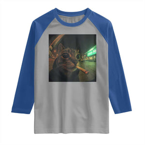 Funny Smoking Cat Raglan Shirt Retro 90s Grunge Cat Selfie Streetwear Meme TS10 Sport Gray Royal Print Your Wear