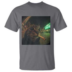 Funny Smoking Cat T Shirt Retro 90s Grunge Cat Selfie Streetwear Meme TS10 Charcoal Print Your Wear