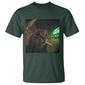 Funny Smoking Cat T Shirt Retro 90s Grunge Cat Selfie Streetwear Meme TS10 Dark Forest Green Print Your Wear
