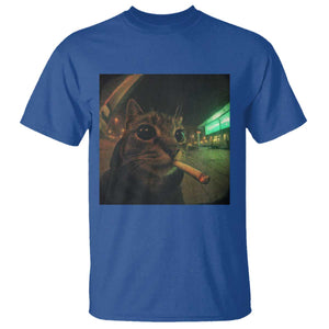 Funny Smoking Cat T Shirt Retro 90s Grunge Cat Selfie Streetwear Meme TS10 Royal Blue Print Your Wear