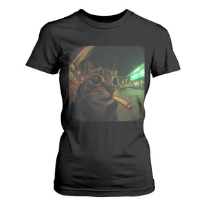 Funny Smoking Cat T Shirt For Women Retro 90s Grunge Cat Selfie Streetwear Meme TS10 Black Print Your Wear