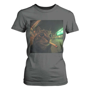 Funny Smoking Cat T Shirt For Women Retro 90s Grunge Cat Selfie Streetwear Meme TS10 Dark Heather Print Your Wear